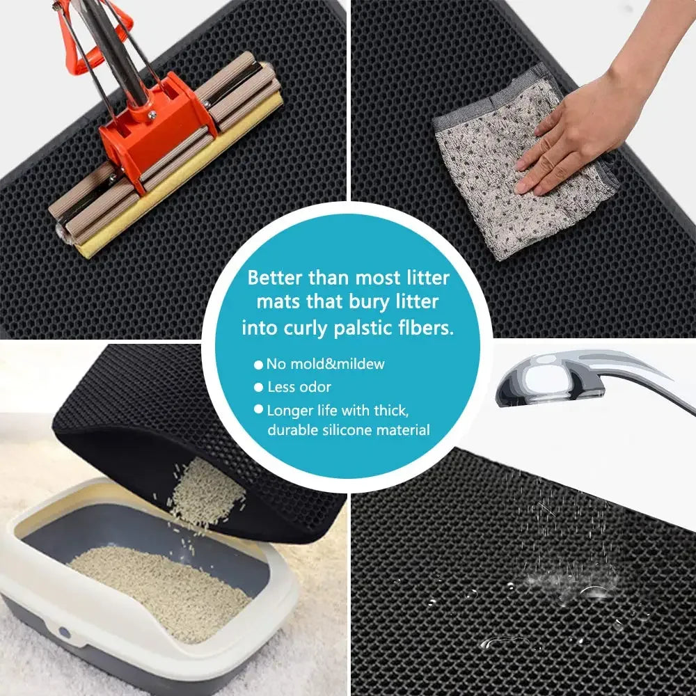 Double-Layer Waterproof Cat Litter Mat – Traps Litter & Keeps Floors Clean