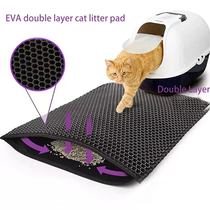 Double-Layer Waterproof Cat Litter Mat – Traps Litter & Keeps Floors Clean